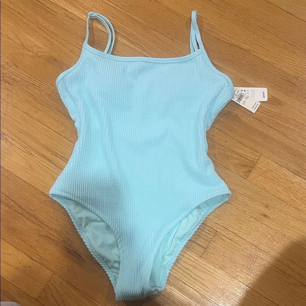 Aerie Light Blue Textured One-Piece Swimsuit Size XS